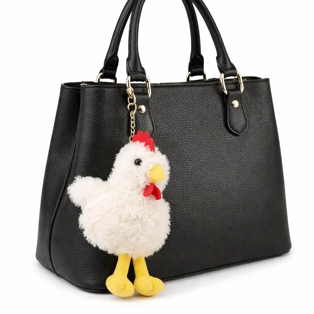Fluffy Chicken Keychain - Bag Charm – Cute Farm Animal Purse Accessory - white
